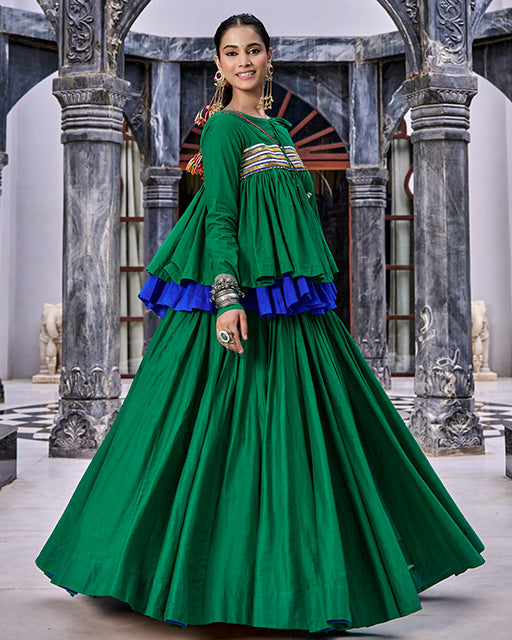 Green Color Cotton Navratri Lehenga Choli