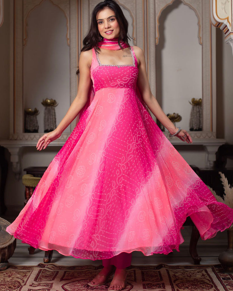 Pink Color Georgette Bandhej Print Anarkali Suit