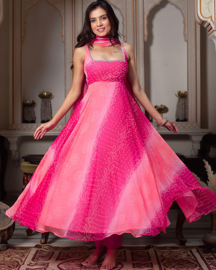 Pink Color Georgette Bandhej Print Anarkali Suit