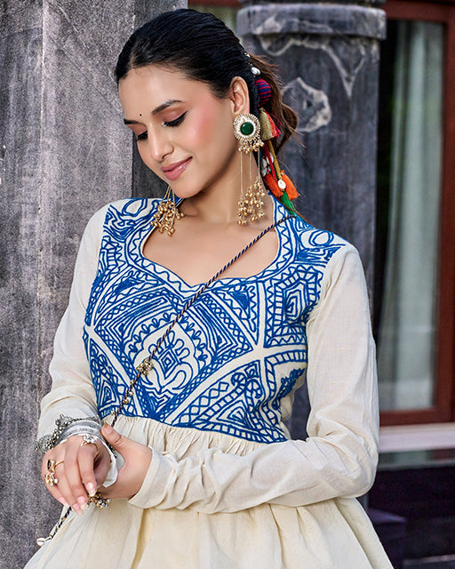Off White Color Cotton Navratri Lehenga Choli