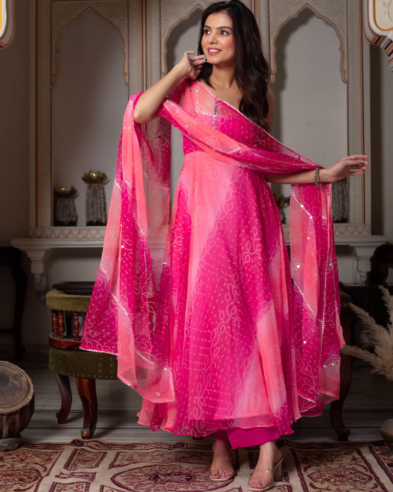 Pink Color Georgette Bandhej Print Anarkali Suit