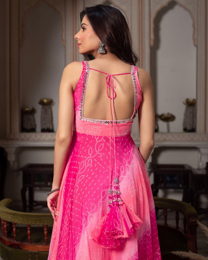 Pink Color Georgette Bandhej Print Anarkali Suit
