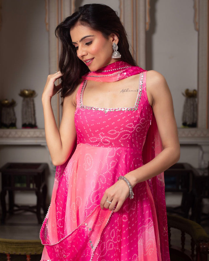 Pink Color Georgette Bandhej Print Anarkali Suit