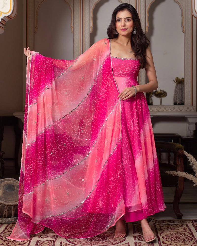 Pink Color Georgette Bandhej Print Anarkali Suit