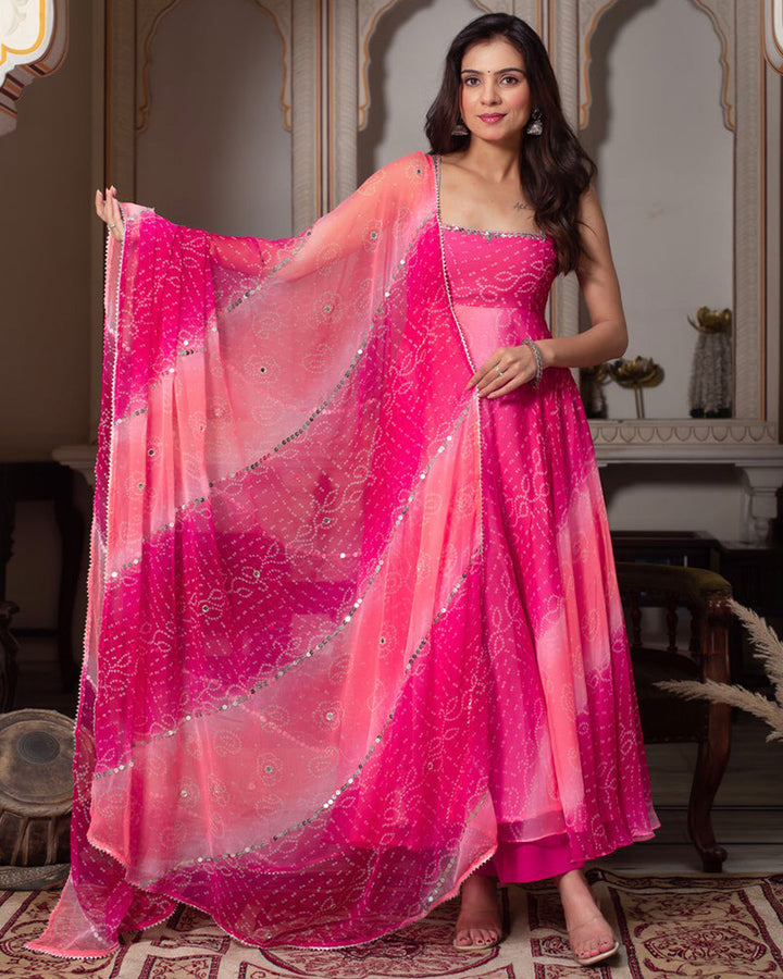 Pink Color Georgette Bandhej Print Anarkali Suit