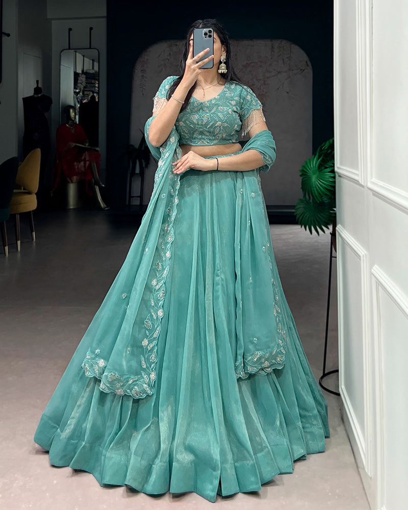 Sky Blue Color Gold Coin Embroidered Lehenga Choli