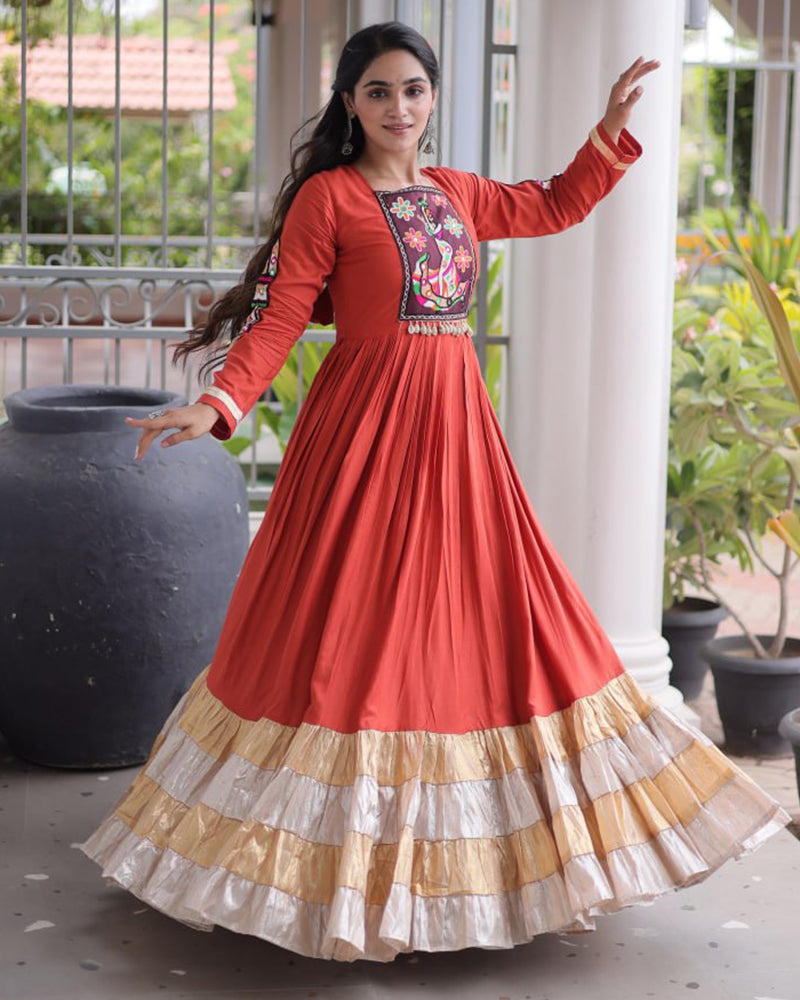 Three Color Rayon with Gamthi Work Navratri Gown