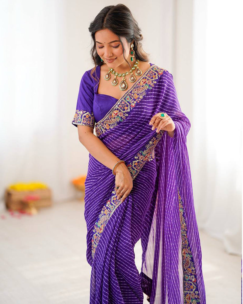 Purple Color Faux Georgette Bandhej Print Saree