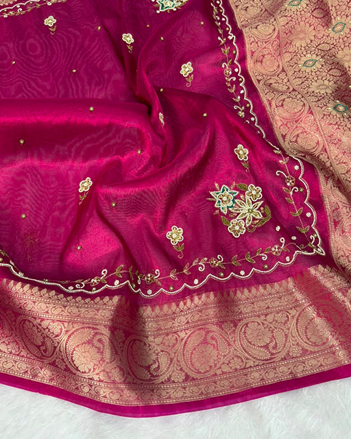 Rani Pink Color Premium Banarasi Tissue Silk Saree
