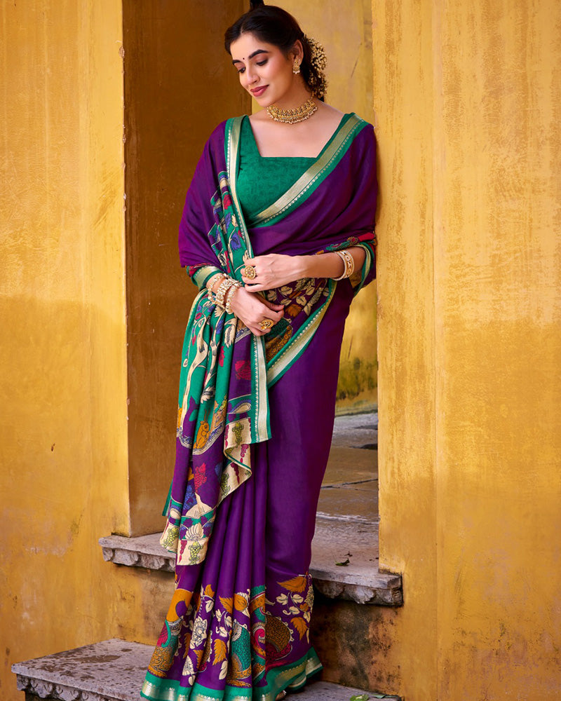 Purple Color Viscose Chanderi Printed Saree