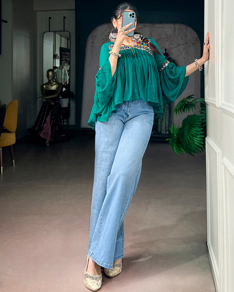 Teal Green Color Lightweight Navratri Tunic