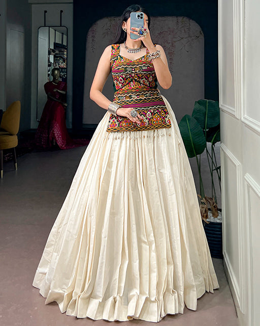 Off White Color Kora Cotton Navratri Lehenga Choli