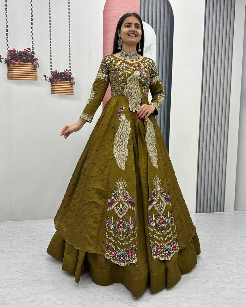 Peacock Vichitra Silk Sequence Embroidered lehenga Choli