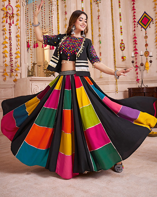 Multi Black Color Viscose Cotton Navratri Chaniya Choli
