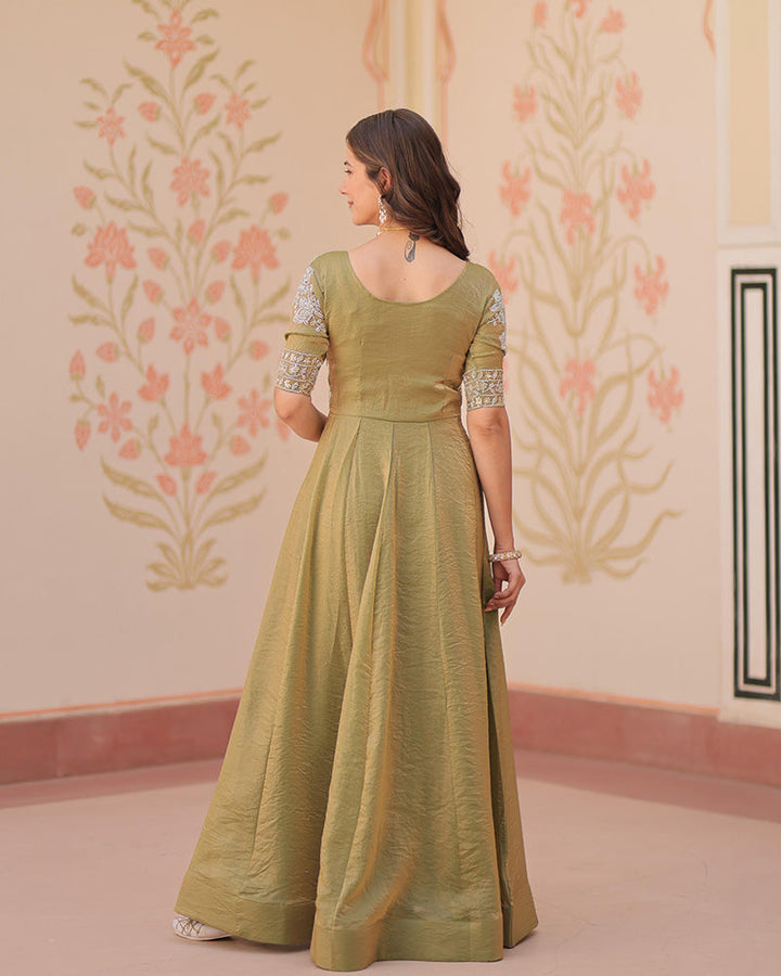 Mehndi Color Fendi Embroidered work Gown