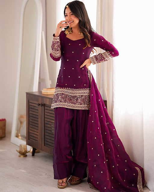 Wine Color Fendi Silk Embroidered Suit