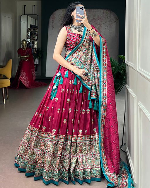 Pink Color Ajrak Prints Navratri Lehenga Choli