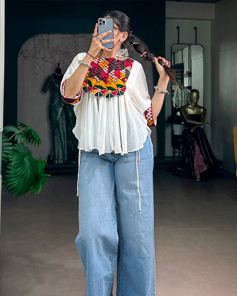 White Color Lightweight Navratri Tunic