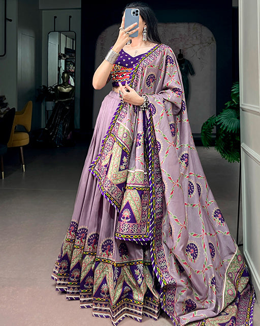 Purple Color Tussar Silk Navratri Lehenga Choli