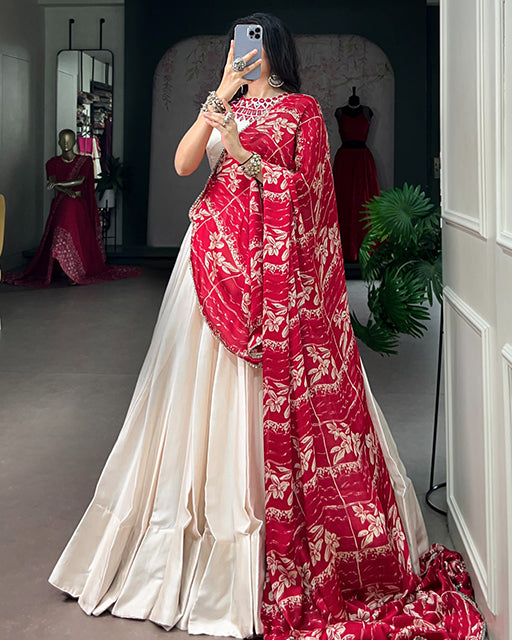 Elegant White Color Monga Silk Navratri Lehenga Choli