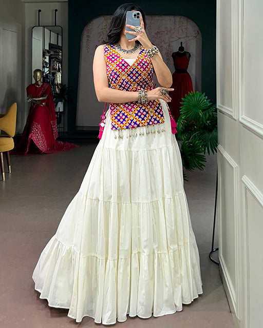 White Color Pure Cotton Navratri Lehenga Choli