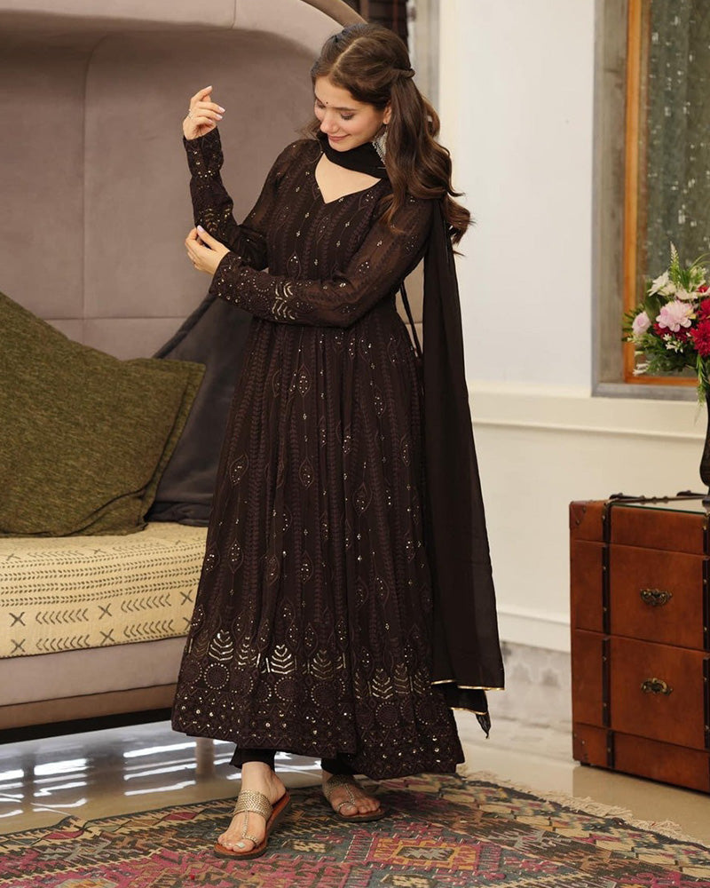 Black Color Pure Georgette Embroidered Gown