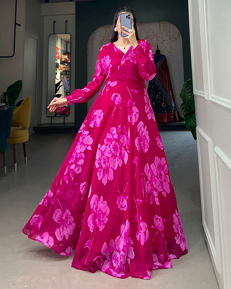 Pink Color Soft Chiffon Floor Length Anarkali Gown