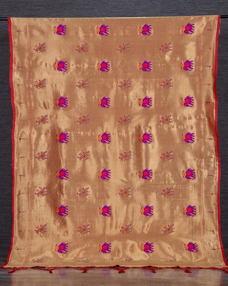Golden Color Weaving Zari Work Jacquard Pathani Dupatta With Tassels