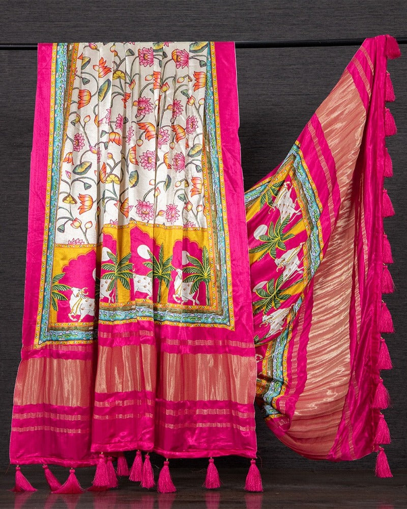 Pink Color Floral Digital Printed Pure Gaji Silk Dupatta