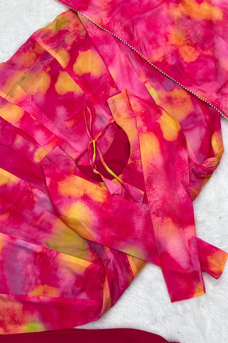 Pink Pure Soft Organza Silk Fully Flair Kali Pattern Anarkali Suit