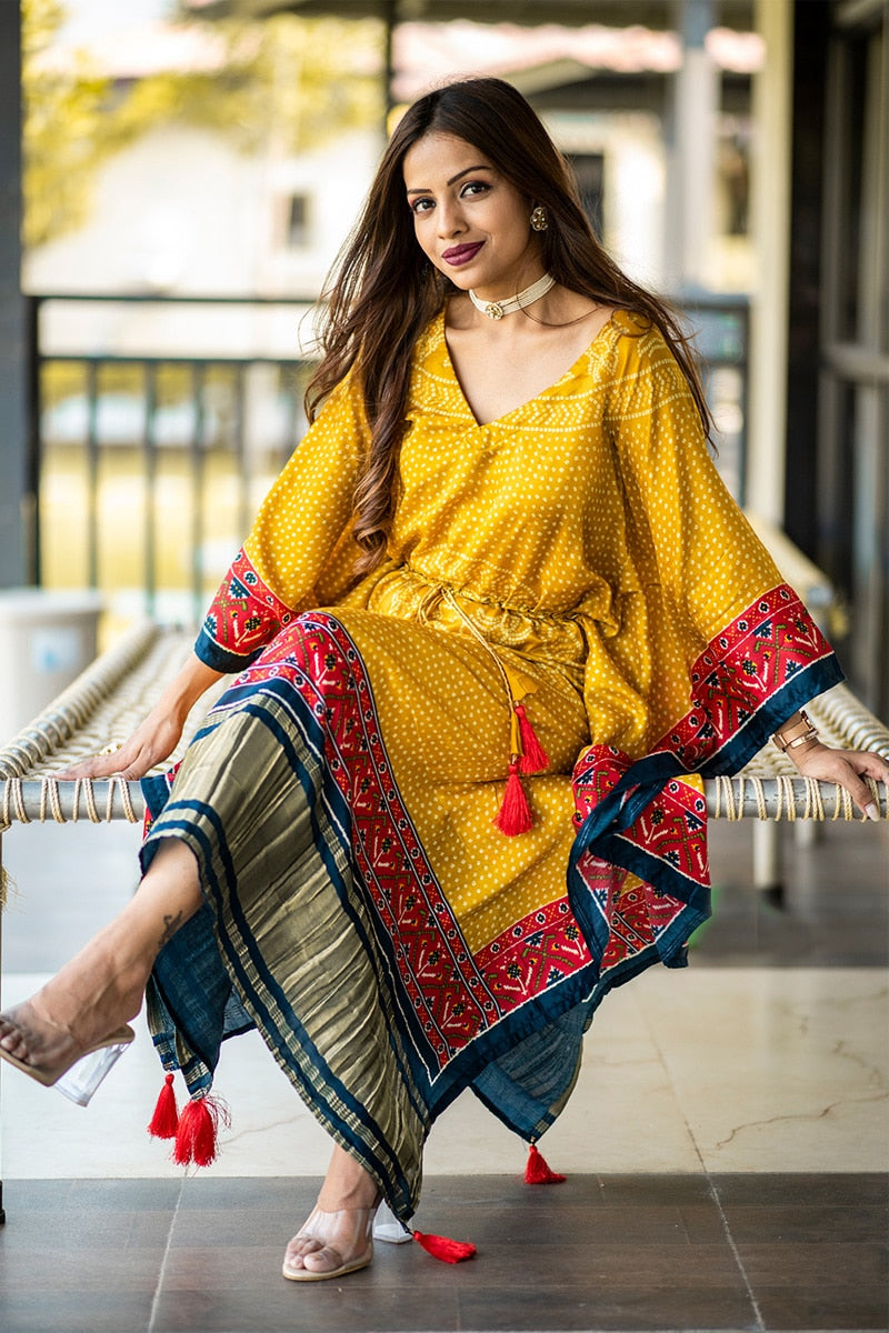 Yellow  Color Unique And Amazing pure Gaji silk Kaftan