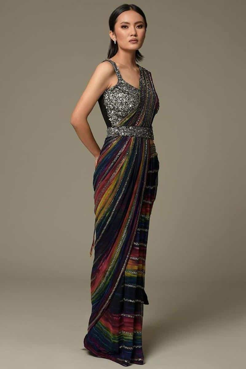 Colorful Designer Heavy Georgette Sequence Saree