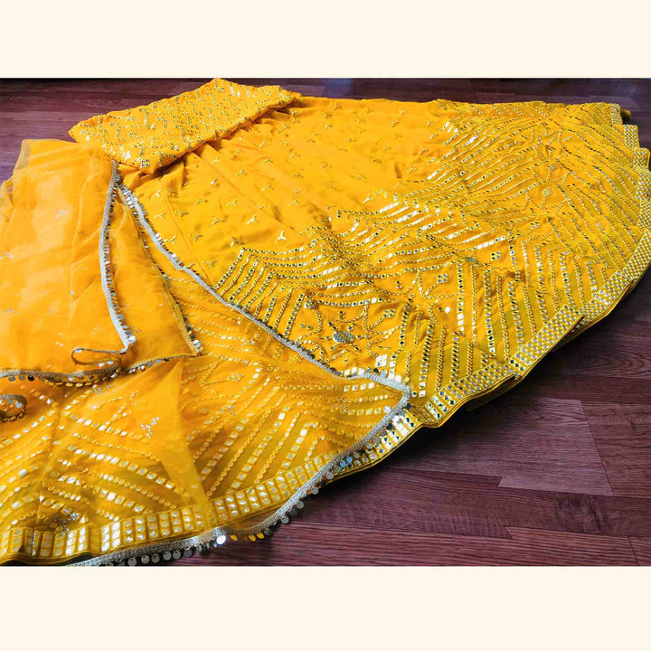 Yellow Georgette With Heavy Paper Mirror Work Lehenga Choli