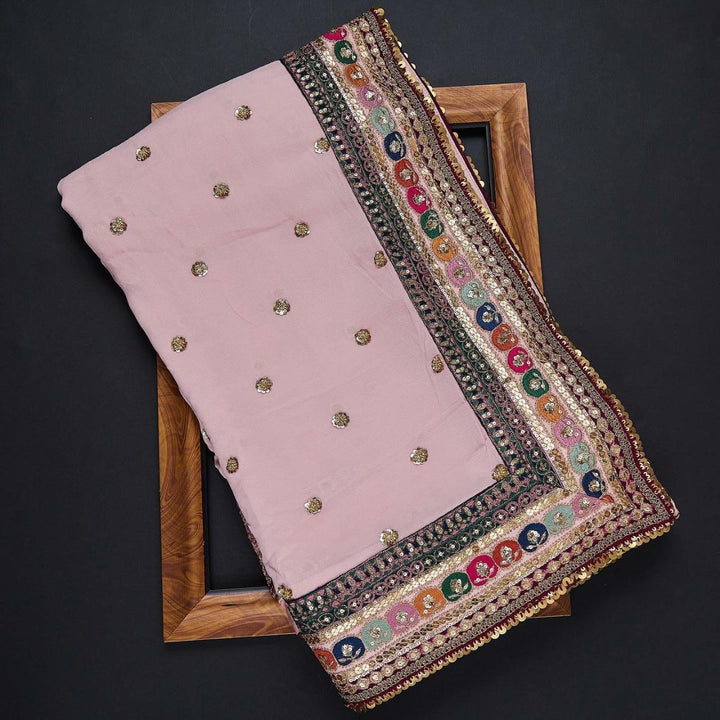 Designer Baby Pink Heavy Embroidery Party Wear Saree