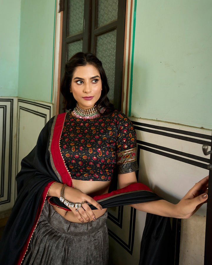 Grey Color Tussar Silk Designer Lehenga Choli
