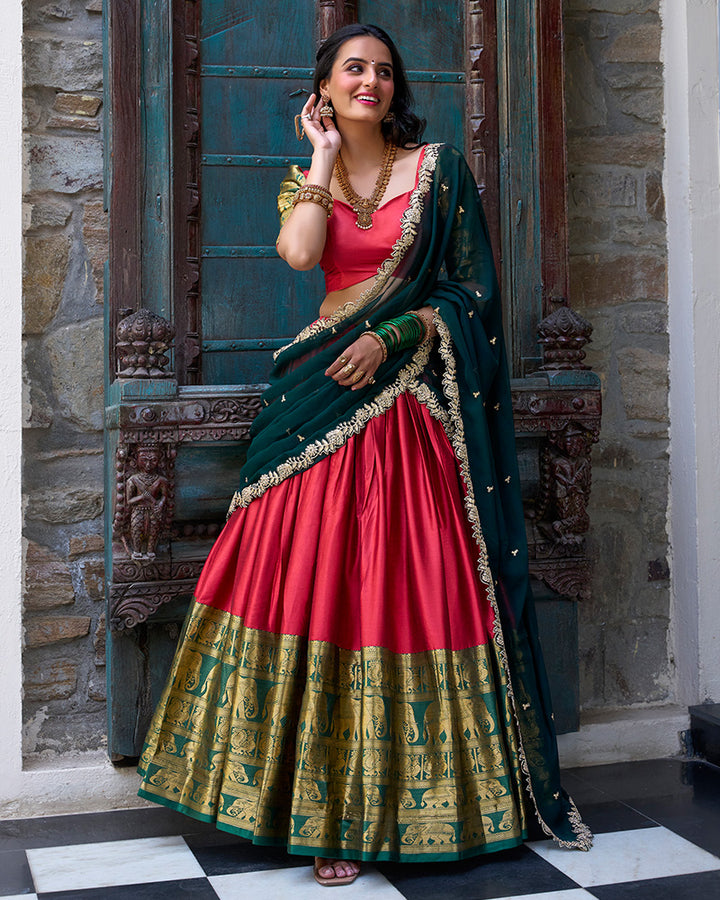Designer Red Color Narayan Pattu Lehenga Choli