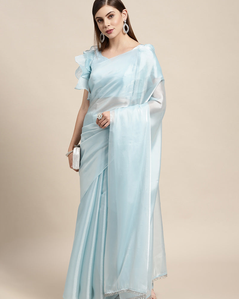 Sky Blue Color Jimi Silk Partywear Saree
