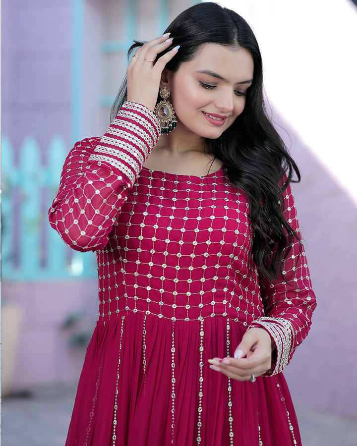 Pink Color Designer Zari Embriderd work Anarkali Gown