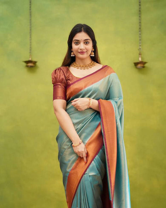Gray Soft Lichi Silk Saree