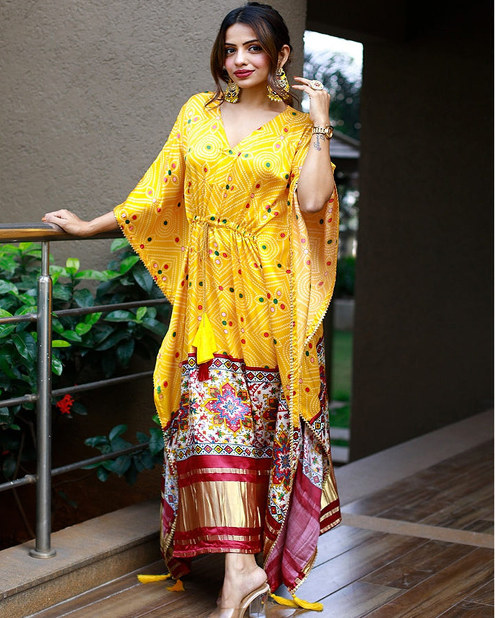 Mustard Color Beautiful Pure Gaji Silk Kaftan