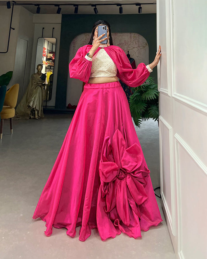 Rajwadi Chanderi silk lehenga Choli with Detachable Sleeve