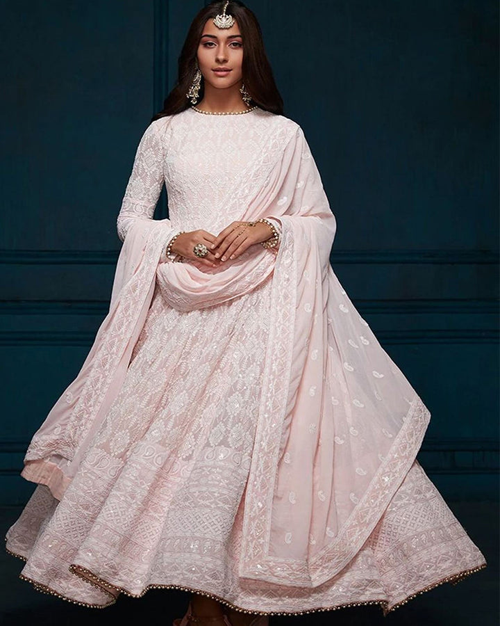 Peach Soft Georgette Lucknowi Anarkali