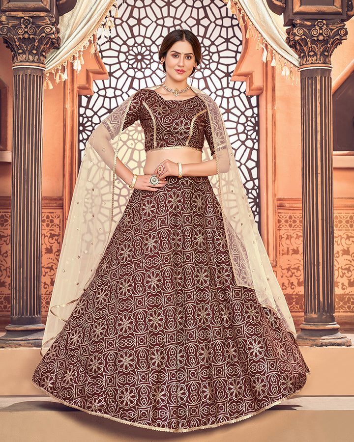 Deep Maroon Color Taffeta Silk Lehenga Choli