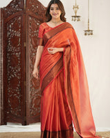 Orange Color Tissue Cotton Saree