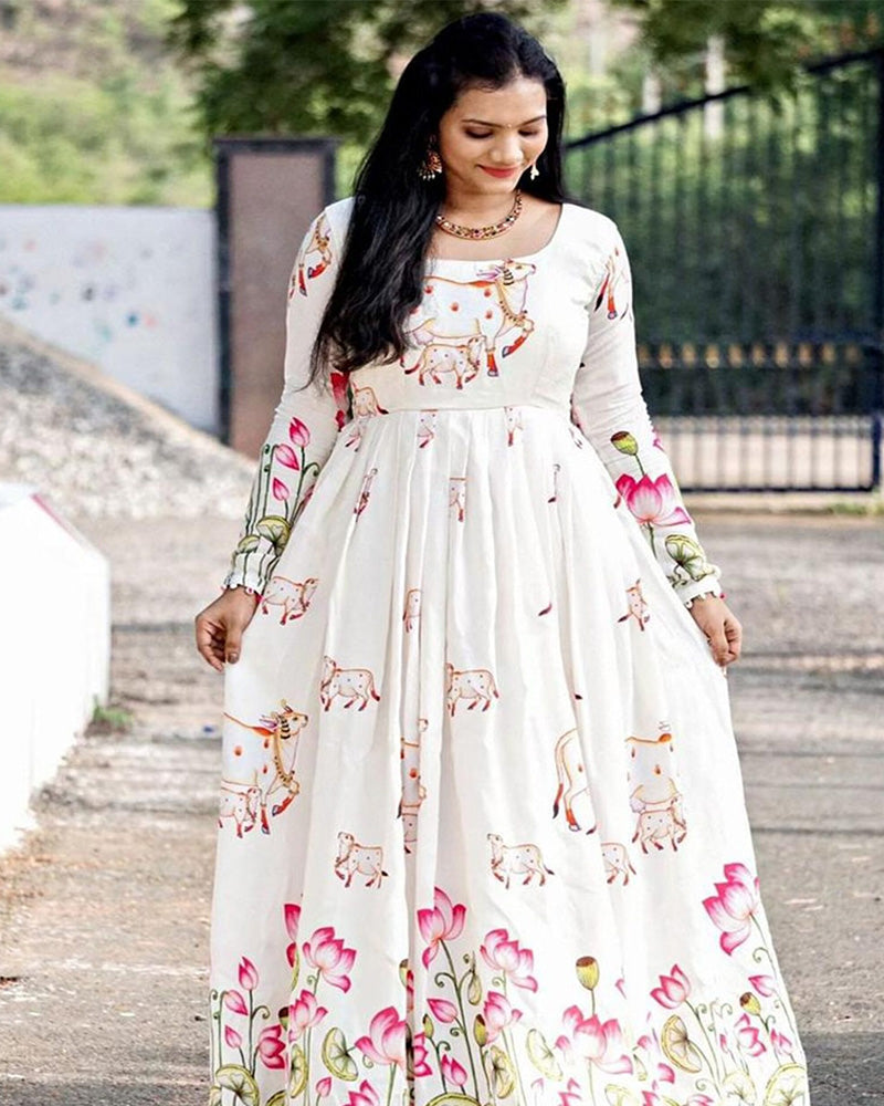 Beautiful Cow Print Georgette Anarkali With Pant