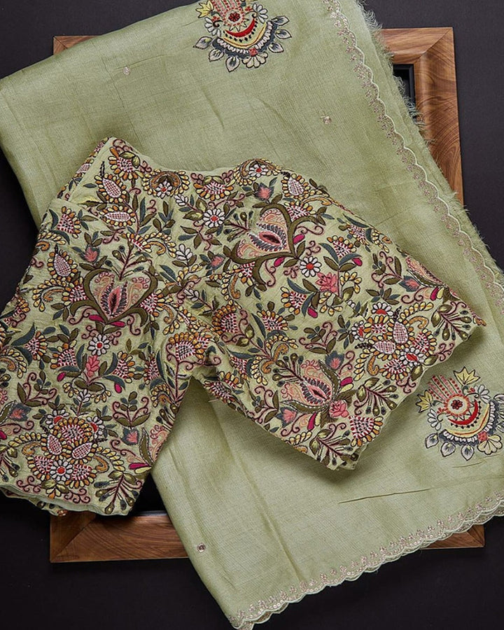 Heavy Organza Silk Saree With Embroidery Work