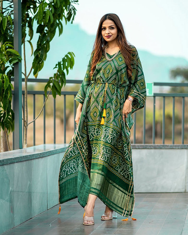 Green Color Unique And Amazing pure Gaji silk Kaftan