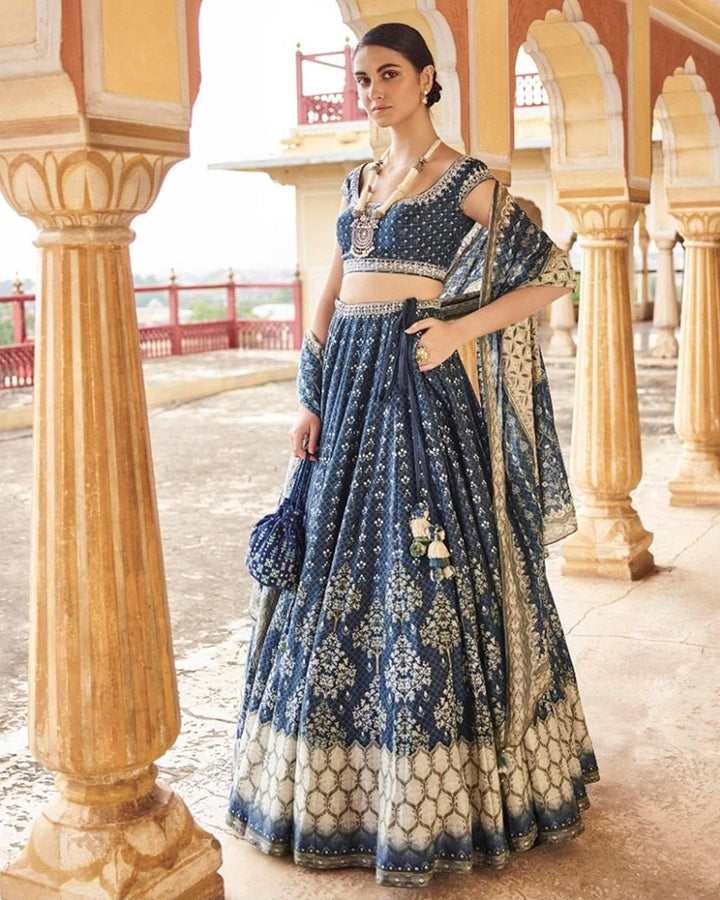 Blue Heavy Digital Print Lehenga Choli