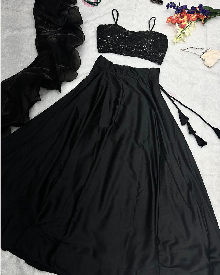 Black Color Japan satin Designer Fully Stitched Lehenga Choli