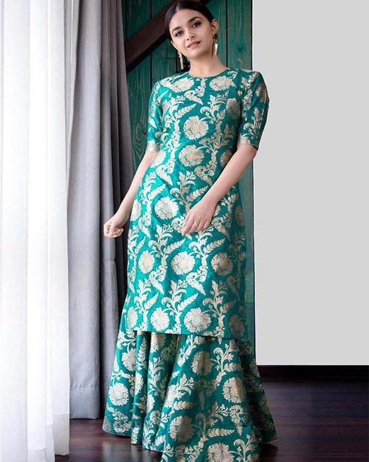 Green Banarasi Sharara Salwar Suit